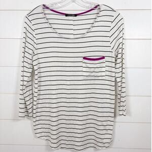Papermoon Stitch Fix Women's Anica 3/4 Sleeve Striped Knit Top White Black Small